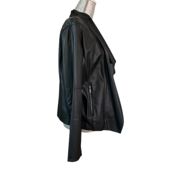 BAGATELLE Collection Faux Leather Drape Front Jacket in BLACK - Picture 7 of 13